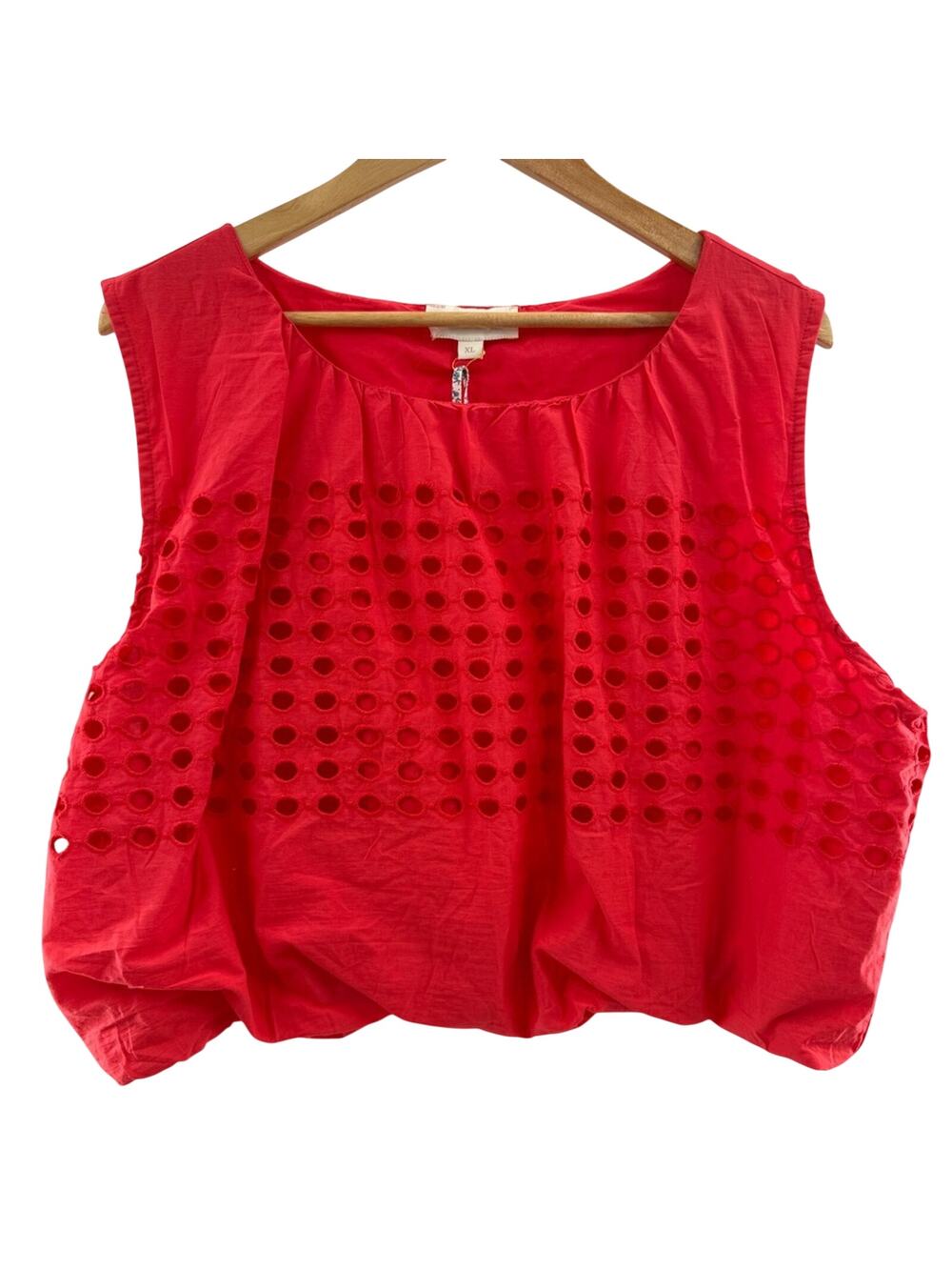 NWT Jennifer & Grace Eyelet Sleeveless Bubble Hem 100% Cotton Top Coral Red XL